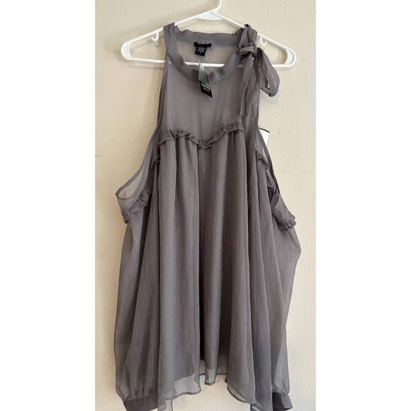 Torrid 3X Chiffon Ruffle Trim Mock Neck Open Shoulder Top Blouse Shirt Plus Size - Picture 1 of 9